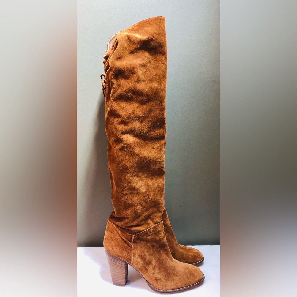 Miss Albright Knee High Brown Suede Pull On Boots Made in Italy Size 6 US Italy